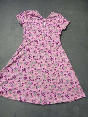 Btween Girls Floral Skater Dress Short Sleeve Fit Flare Pink Cottagecore 7/8